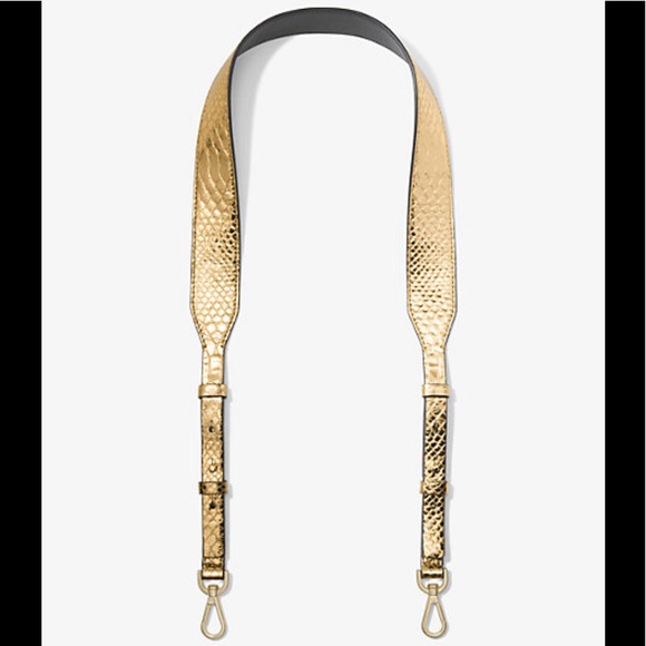 NWT Michael Kors Gold Guitar Strap Snake embossed - Picture 2 of 8